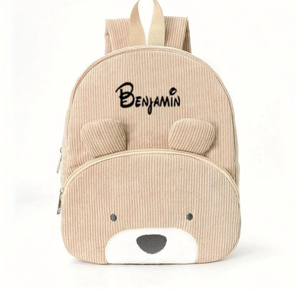 Personalized Embroidered Toddler Backpack – Adorable Bear, Fox & Dog Design, Soft Plush Bag