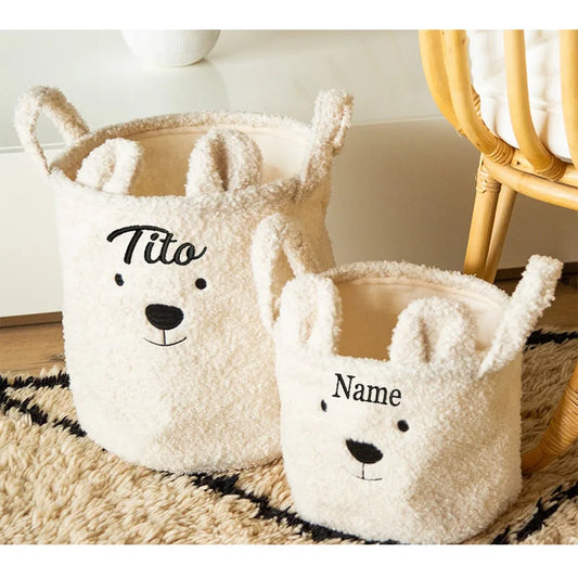 Personalized Embroidered Polar Bear Storage Basket – Custom Baby Toy & Diaper Organizer, Ideal Baby Shower Gift